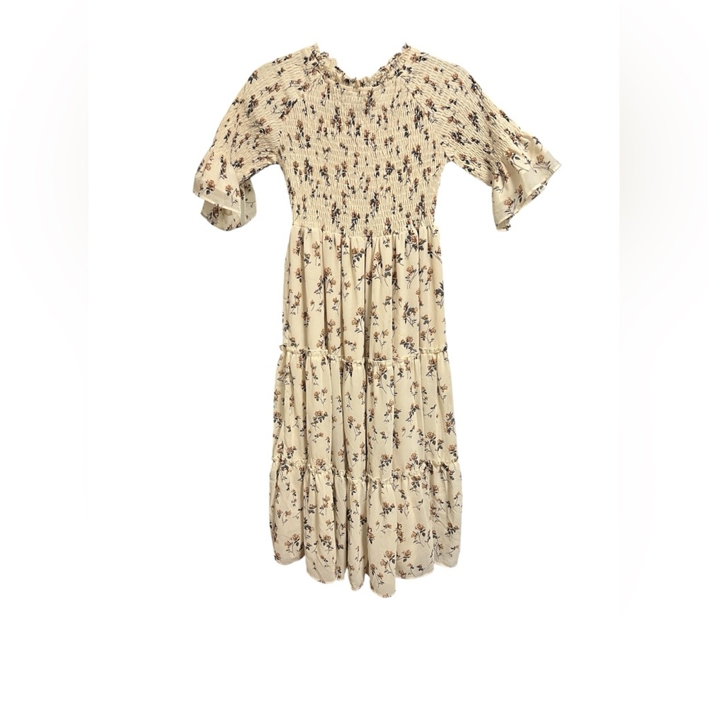 JessaKae Cream Off Shoulder Midi Puff Sleeve Sundress Size S - Picture 2 of 11